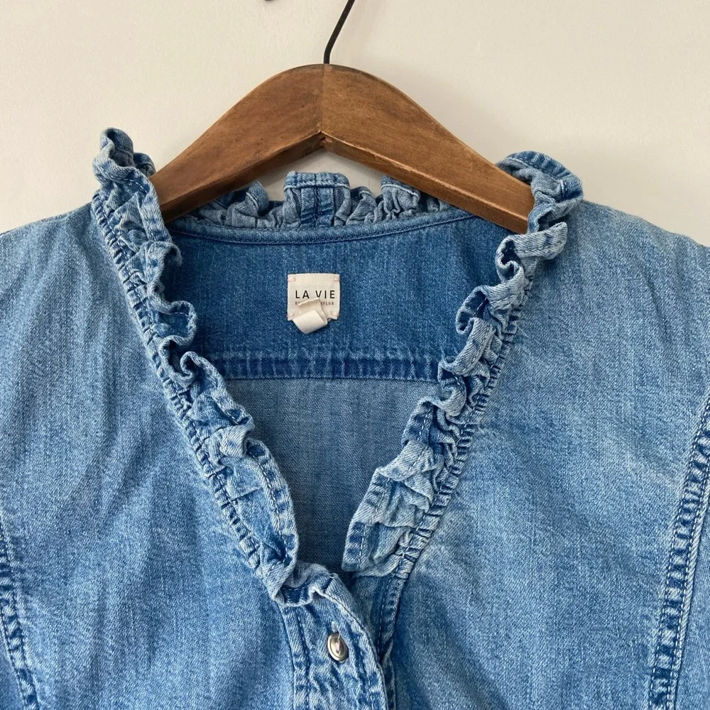 Rebecca Taylor Light Blue Ruffled Denim Top - Picture 4 of 6